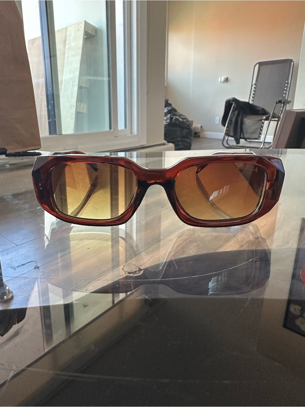 Prada Tortoiseshell Rectangular Sunglasses - Amber Lenses